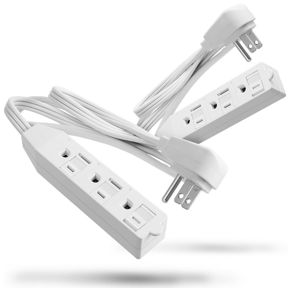 3Outlet Power Strip 3FT (2 Pack), FosPower 3Prong 1625W Extension Cord and 90 Degree AC Flat