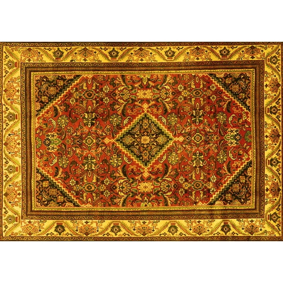 Ahgly Company Machine Washable Indoor Rectangle Persian Yellow Traditional Area Rugs, 5' x 7'
