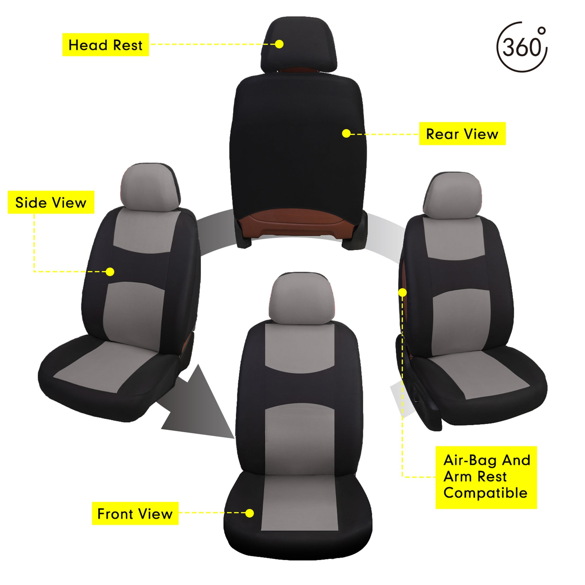 Full Car Seat Covers for 5 Seats, Black-Gray Design, Universal Fit for Cars SUVs Trucks, Anti-Scratch, All-Season Complete Seat Protector Kit