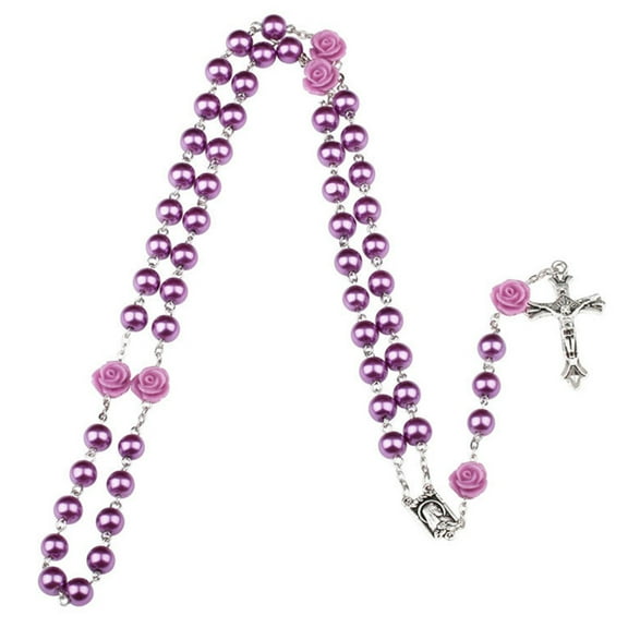CIYISON Catholic Rosary Rose Flower Beaded Necklaces Glass Pearl Beads Cross Religious