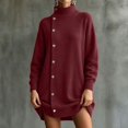 thumbnail image 4 of cocolona Long Sweaters for Women Casual Mock Neck Side Button Fall Winter Knit Tops Long Sleeve Tunic Fashion Outfits, 4 of 7