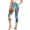 thumbnail image 2 of SCRAWLGOD Bohemian Flower Orange Blue High Waisted Capri Leggings with Pockets for Women, Breathable Butt Lifting Leggings, Cmofy Casual Yoga Pants for Running Cycling Workout, XS, 2 of 7