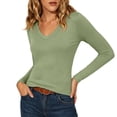 thumbnail image 6 of tarylea Womens Tops Long Sleeve V Neck Fitted Crop Tops Casual Fall Comfy Solid Color Basic T-Shirts, 6 of 9