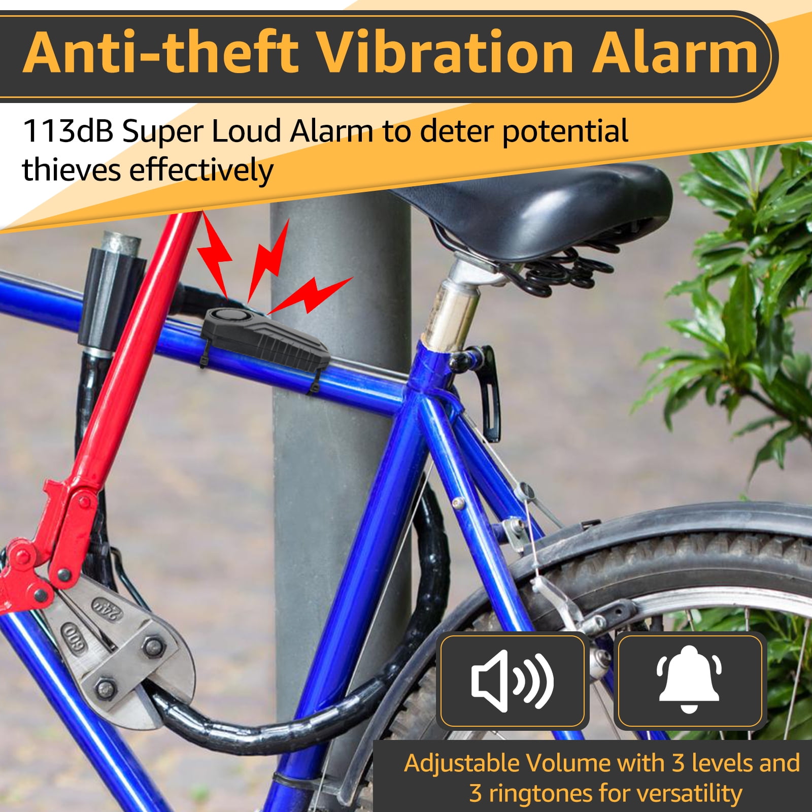 GreenCycle 113dB Bike Alarm, Bicycle Alarm with Remote, Bike Alarms for Ebikes, IP65 Waterproof, Anti Theft, 7 Levels of Sensitivity, Easy Installation for Bicycles/Electric Bicycles/Motorcycle,2PK
