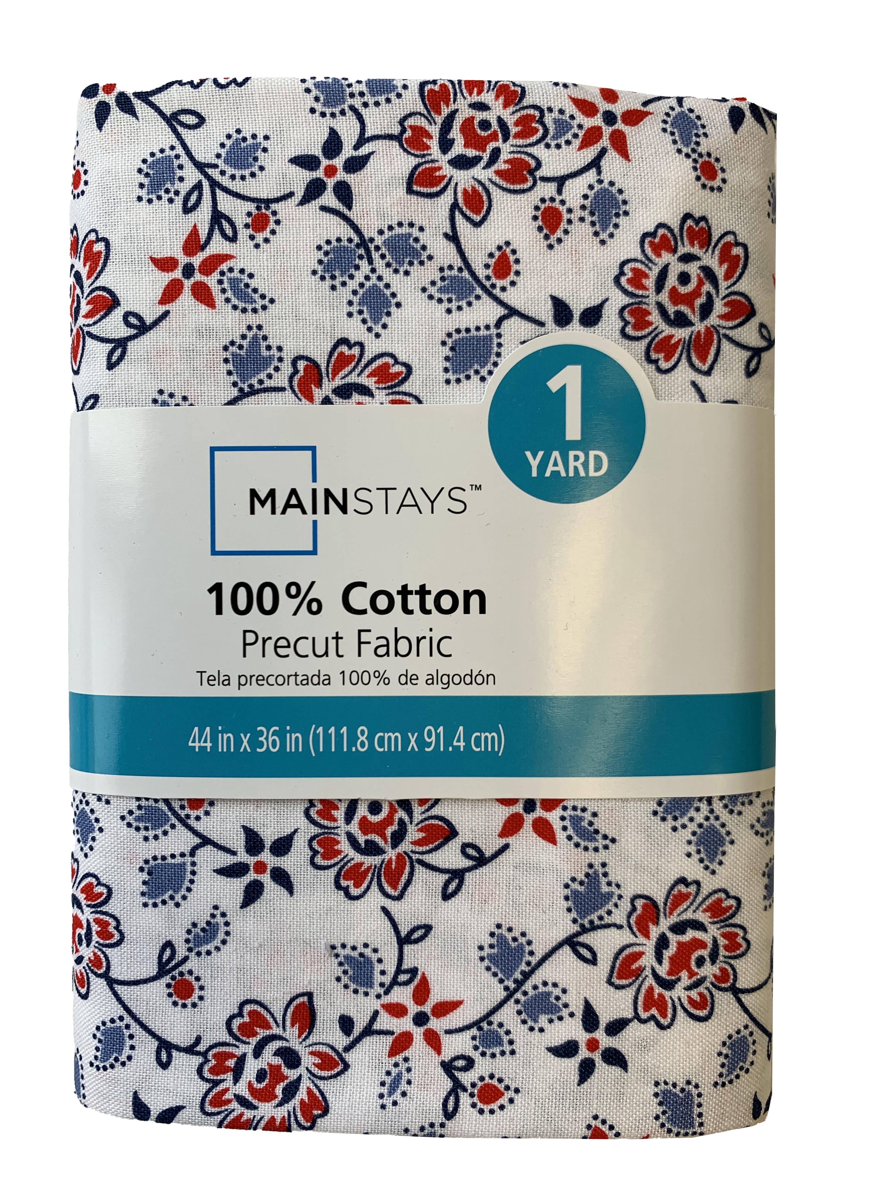 Mainstays 100% Cotton 1 Yard Precut Fabric Blue Red Floral