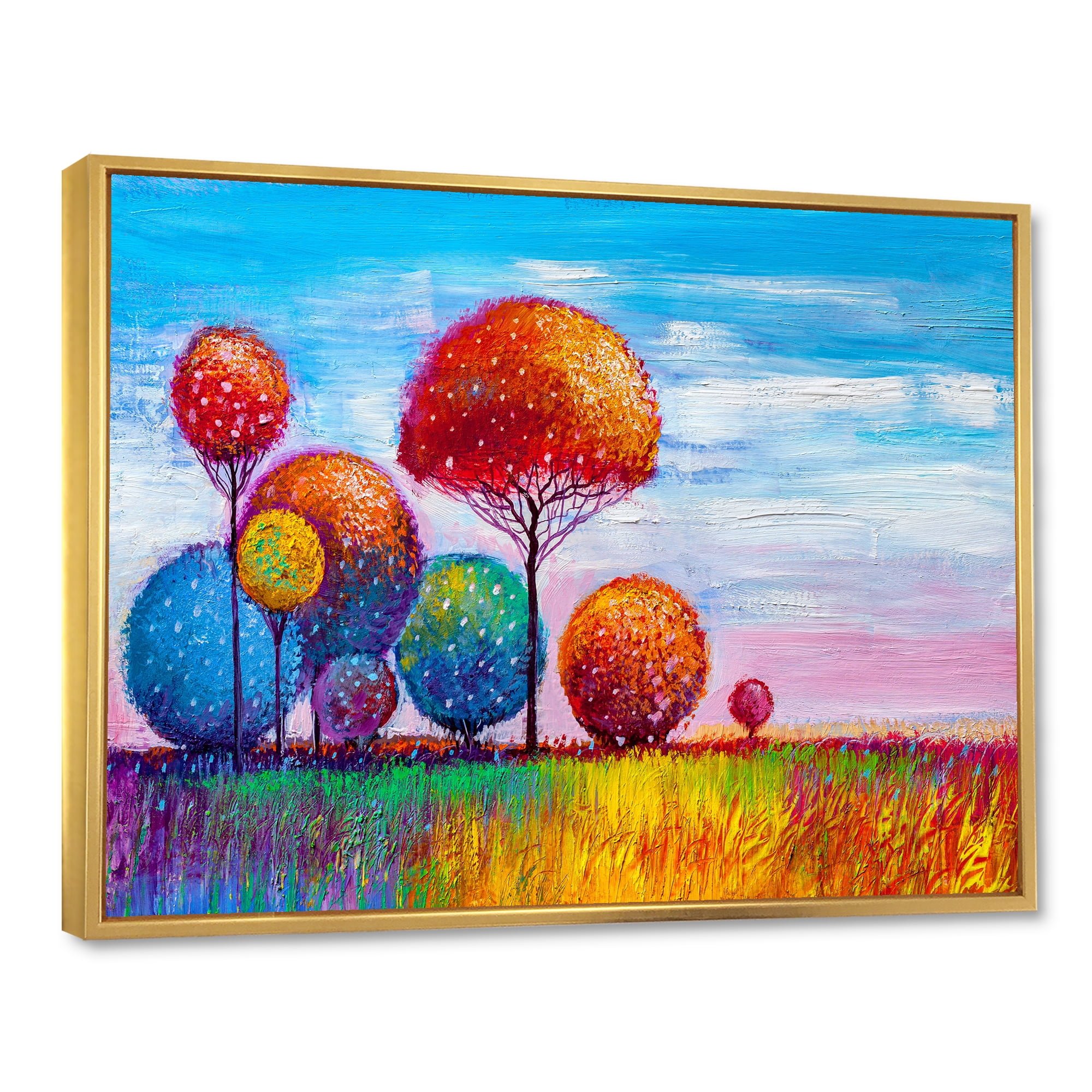 Designart 'Ornamental Colourful Trees IX' Modern Framed Canvas Wall Art Print