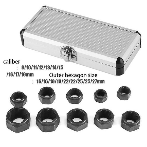 Nut and Bolt Extractor Set, 10pcs Damaged Nut Extractor, Bolt Removal Tool Set, Hex Nut Insert Removal Tool