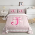 thumbnail image 2 of spefrowx Vintage Bowknot Letter J Full Size Comforter Sets for Women, Pink Princess Bow Bedding Comforter Set, Pink Reversible, 3 Pieces, 1 Comforter and 2 Pillowcases, 2 of 6