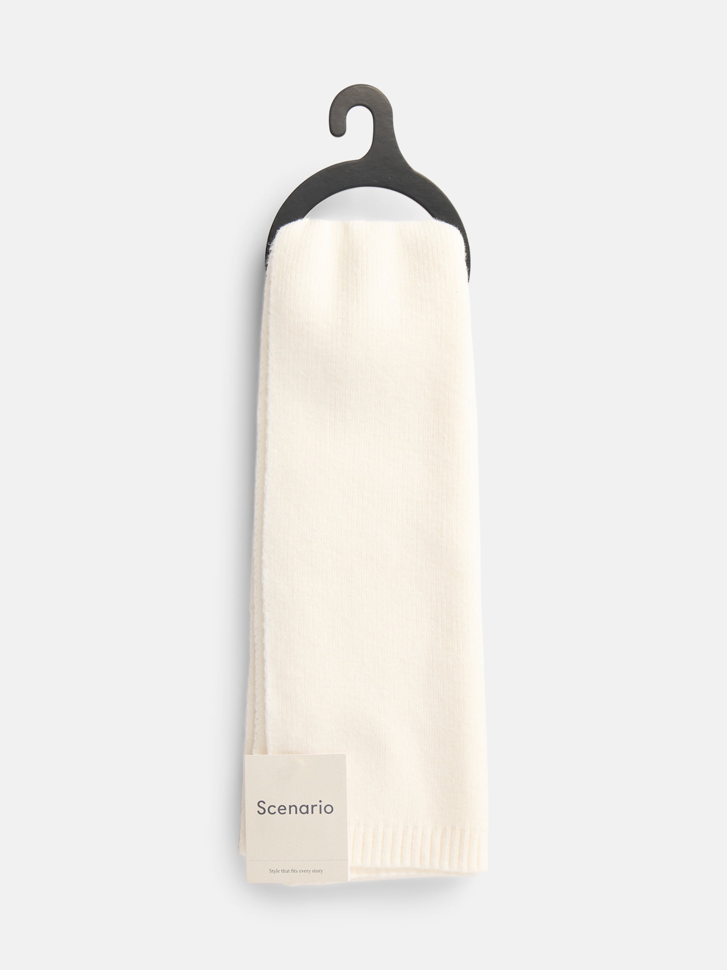 Scenario Women's Knit Oblong Scarf with Ribbed Trim, Winter White