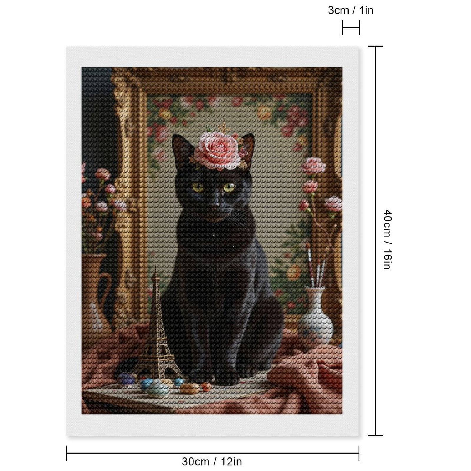 Diamond Art Kits for Adults, Cat With Floral Crown Eiffel Decor 5D Diamond Painting Kits for Adults Beginners, DIY Full Drill Diamond Painting, Gem Art and Crafts 12x16
