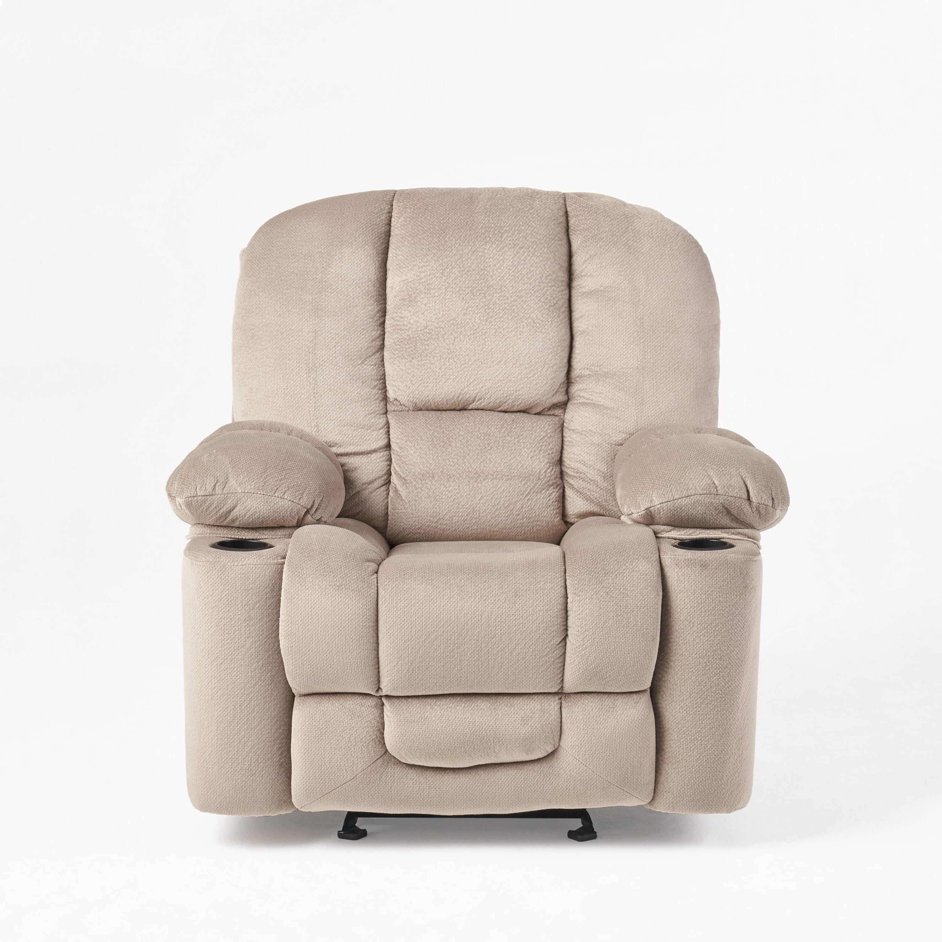 Euroco Luxurious Manual Recliner Chair in Coffee, Skin-Friendly Fabric, Dual Cup Holders