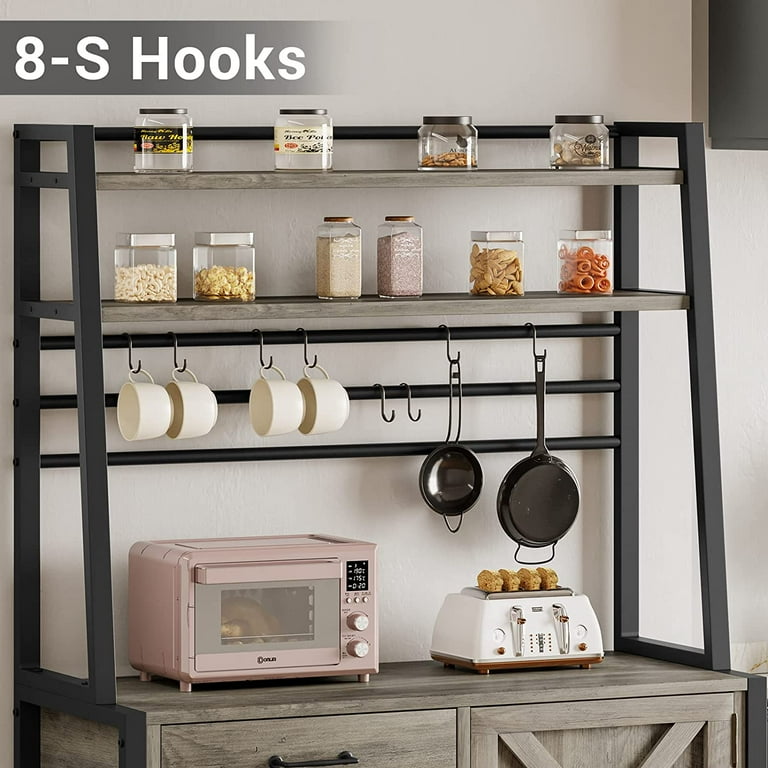 SUPERJARE Bakers Rack with Power Outlets, 65H Coffee Bar, 5-Tier Microwave  Stand with Storage, Coffee Station, Kitchen Rack with 6 S-Hooks, Kitchen