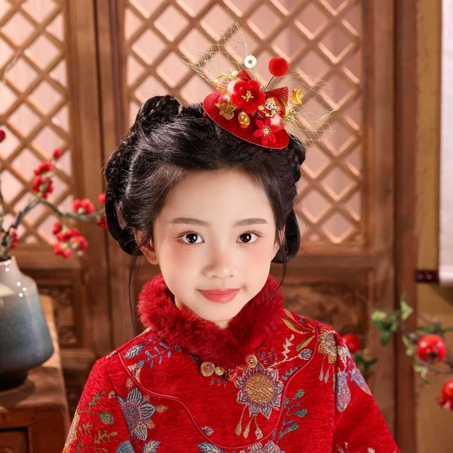New Year Little God of Wealth Hat Hair Clip Red Style Accessory