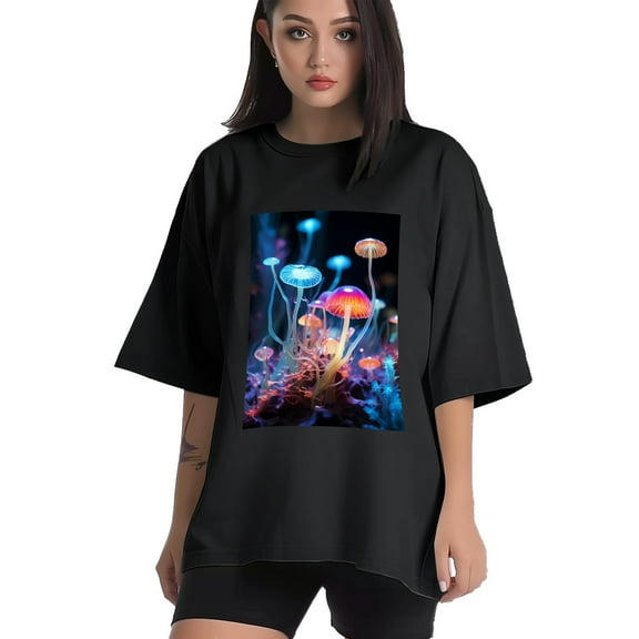 Plus Size Shirt for Women Black Tops for Women Short Sleeves Shirt for Women Mushroom1 T Shirt Crewneck Shirt for Women XS