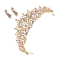 thumbnail image 4 of EeaseCA 1 Set Elegant Jewelry Rhinestone Inlaid Baroque Crown and Earrings for Bride Lady (Golden Base with Pink Rhinestone), 4 of 7