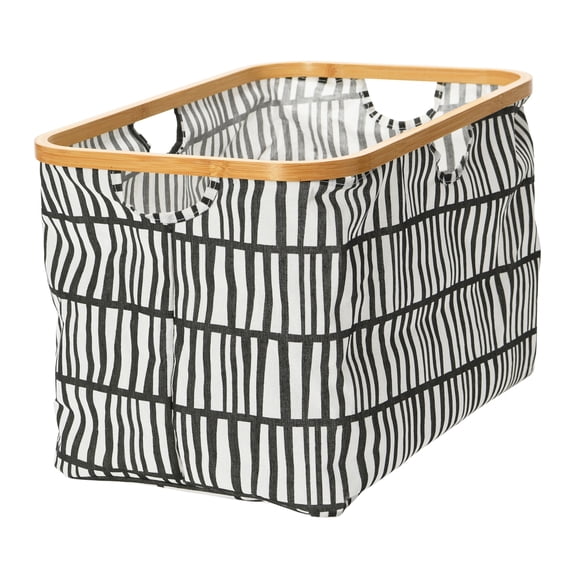 Household Essentials Bamboo Rimmed Krush Hamper with Cut Out Handles, Black and White