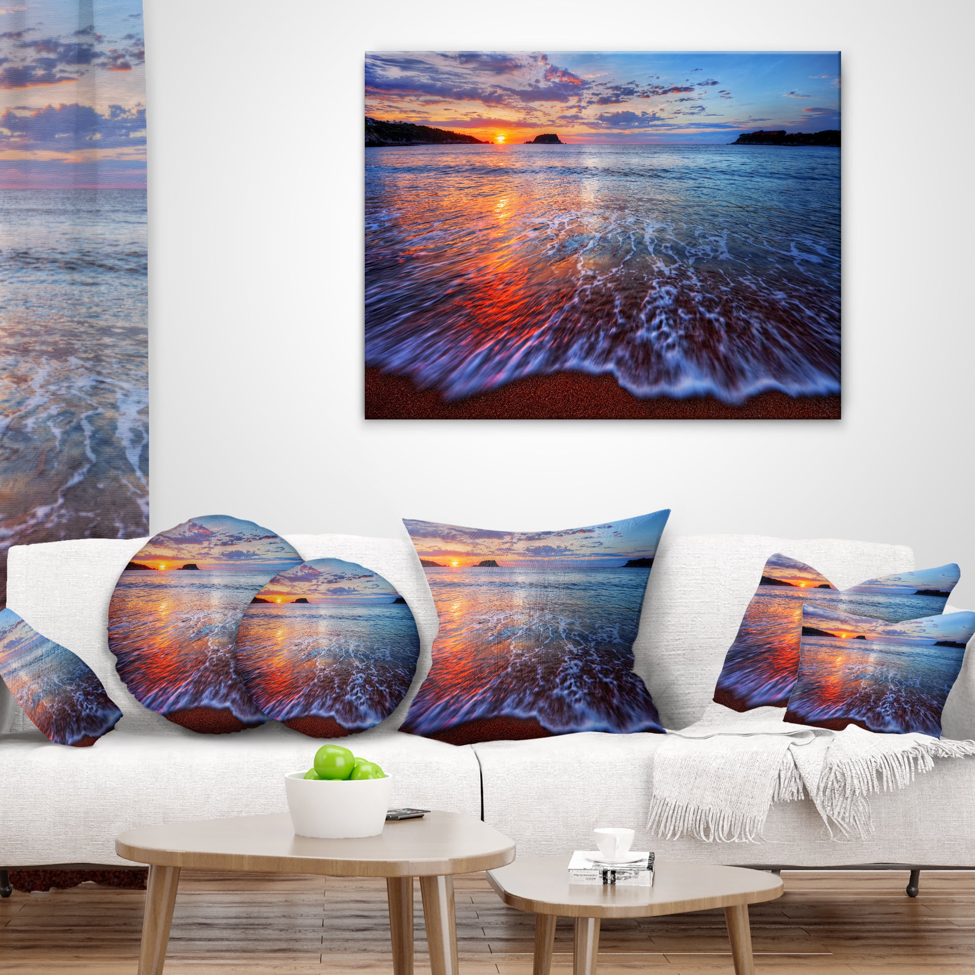 Designart Placid Shore and Whimsical Clouds - Seashore Throw Pillow - 18x18