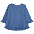 thumbnail image 5 of CAIVO Women Blouses Dressy Casual Linen Round Neck Ruffle Sleeve Loose 3/4 Sleeve O-Neck Solid Color Leisure Tops, 5 of 5