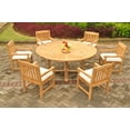 thumbnail image 3 of Grade-A Teak Dining Set: 6 Seater 7 Pc: 72" Round Table And 6 Devon Arm Chairs Outdoor Patio WholesaleTeak #51DV1707, 3 of 6