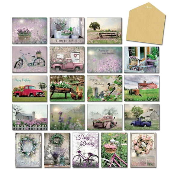 Leanin' Tree, Country Daydreams, Greeting Cards Assortment Box, Assorted Cards with Envelopes All Occasion, (20 Assorted Cards, 22 Colorful Envelopes)