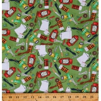 Cotton Lake House Camping Equipment Travel Green Cotton Fabric Print by the Yard (AMKD-21564-43LEAF)