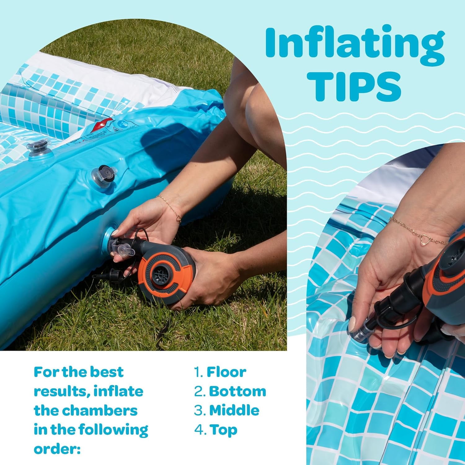 Premium Large Inflatable Pool with Soft Floor, Handles and Drain for Adults and Kids, 90x60inch Family Size Backyard Swimming Pool