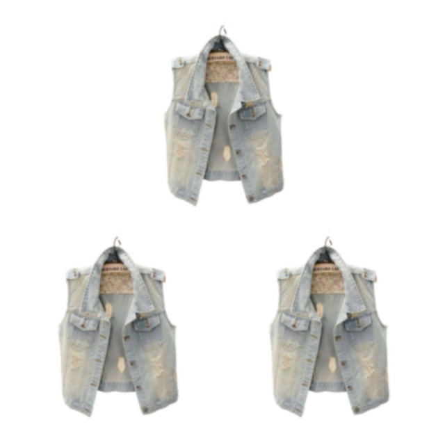Jumpingount Otoño banquete evento mujeres hombres chaleco vaquero adultos sin mangas botón abajo chaqueta doble bolsillo ropa azul claro Type1 NO1