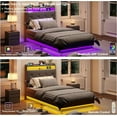 thumbnail image 4 of VEANERWOOD Twin Size Lift Up Bed Frame with Storage Headboard, Upholstered Platform Bed with Charging Station, LED Lights, No Box Spring Needed, 4 of 9
