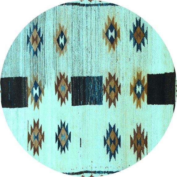 Ahgly Company Indoor Round Southwestern Light Blue Country Area Rugs, 6' Round
