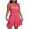 thumbnail image 2 of Deals SMihono Plus Size Textured Mini Dresses for Women Casual Bowknot Strap Sleevevless Button Decor Ruffle Hem Tank Beach Sundress Hot Pink XXXXXL, 2 of 7
