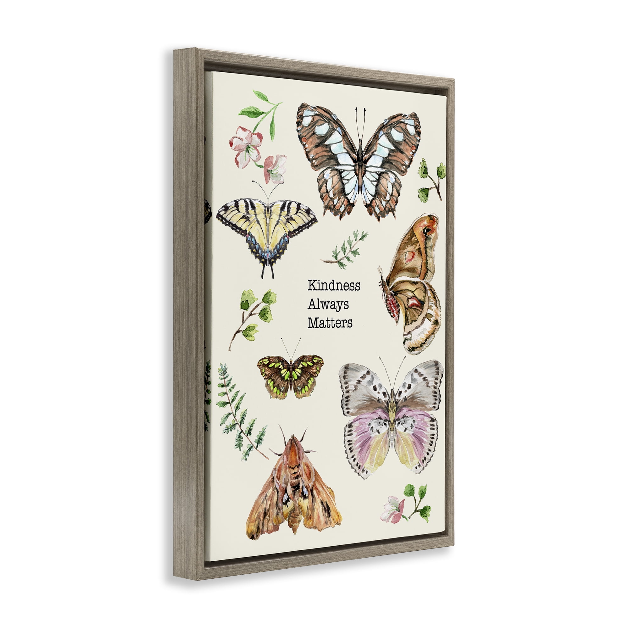 Stupell Industries Kindness Matters Insects Animals & Insects Painting Brown Floater Framed Canvas Art Print Wall Art, 21 x 31