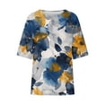 thumbnail image 4 of LYXSSBYX 3/4 Length Sleeve Womens Tops Plus Size Women's Ladies Fashion Casual Cropped 3/4 Sleeve Printing Cotton Loose Shirt Blouse Top, 4 of 5