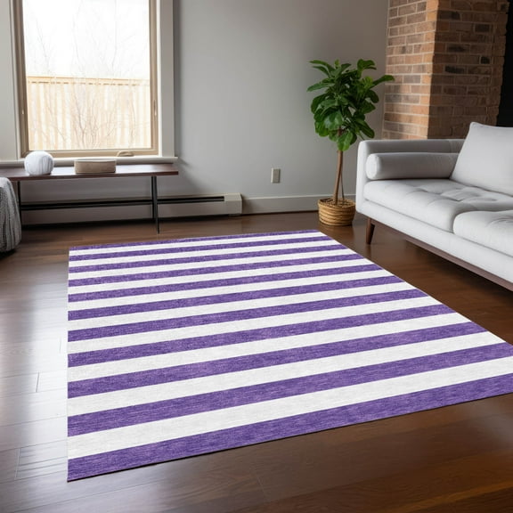 Addison Rugs Chantille Indoor/Outdoor Transitional Stripes Purple Washable Rectangle Rug, 9' x 12'
