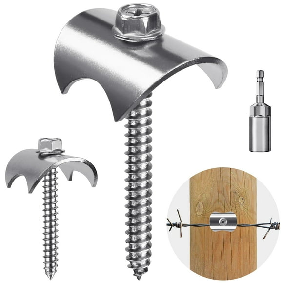 Insaga Agrafes de Clôture en Acier Inoxydable 304 pour Clôture en Fil Métallique - Fixations de Clôture Réutilisables, Clous, Vis pour Treillis Métallique et Clôture Tissée,