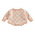 thumbnail image 1 of Baby Boy Girl Knit Checkerboard Plaid Sweater Romper Pullover Soft Warm Fall Winter Clothes, 1 of 6