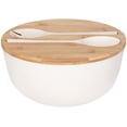 thumbnail image 1 of Ensaladera de fibra de bambú con juego de cubiertos - Cuencos grandes para mezclar de 9.8 pulgadas Cuenco de ensalada de bambú macizo de madera con tapa de bambú Cuchara para frutas, ensaladas y, 1 of 7
