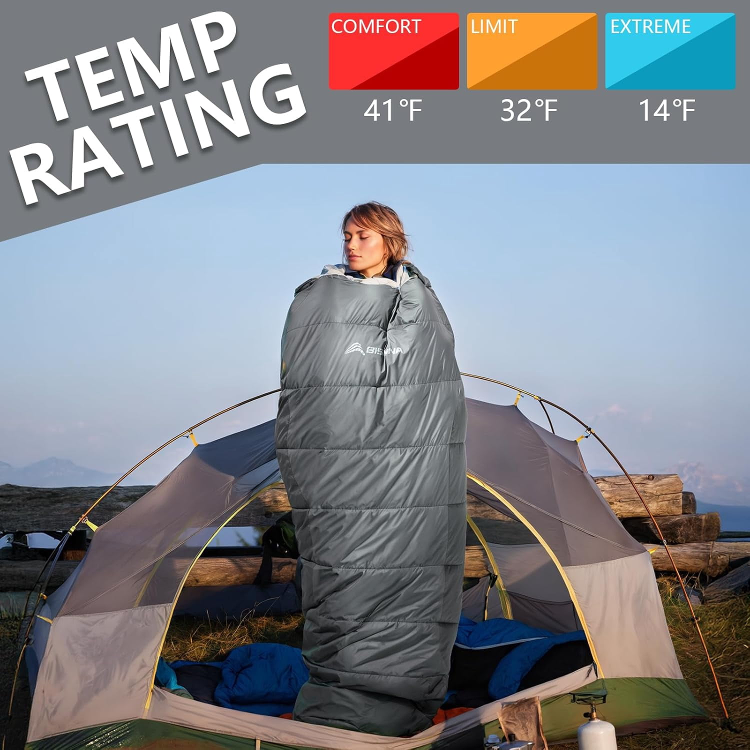 Mummy Sleeping Bag for Adults 14-41 ℉   Cold Weather 3-4 Season Camping Sleeping Bags with Compression Sack for Backpacking Hiking Traveling