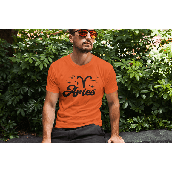 Respect My Tshirt - Aries Zodiac Sign Graphic T-Shirt, Astrology Symbol Design, Crew Neck, Orange, XL