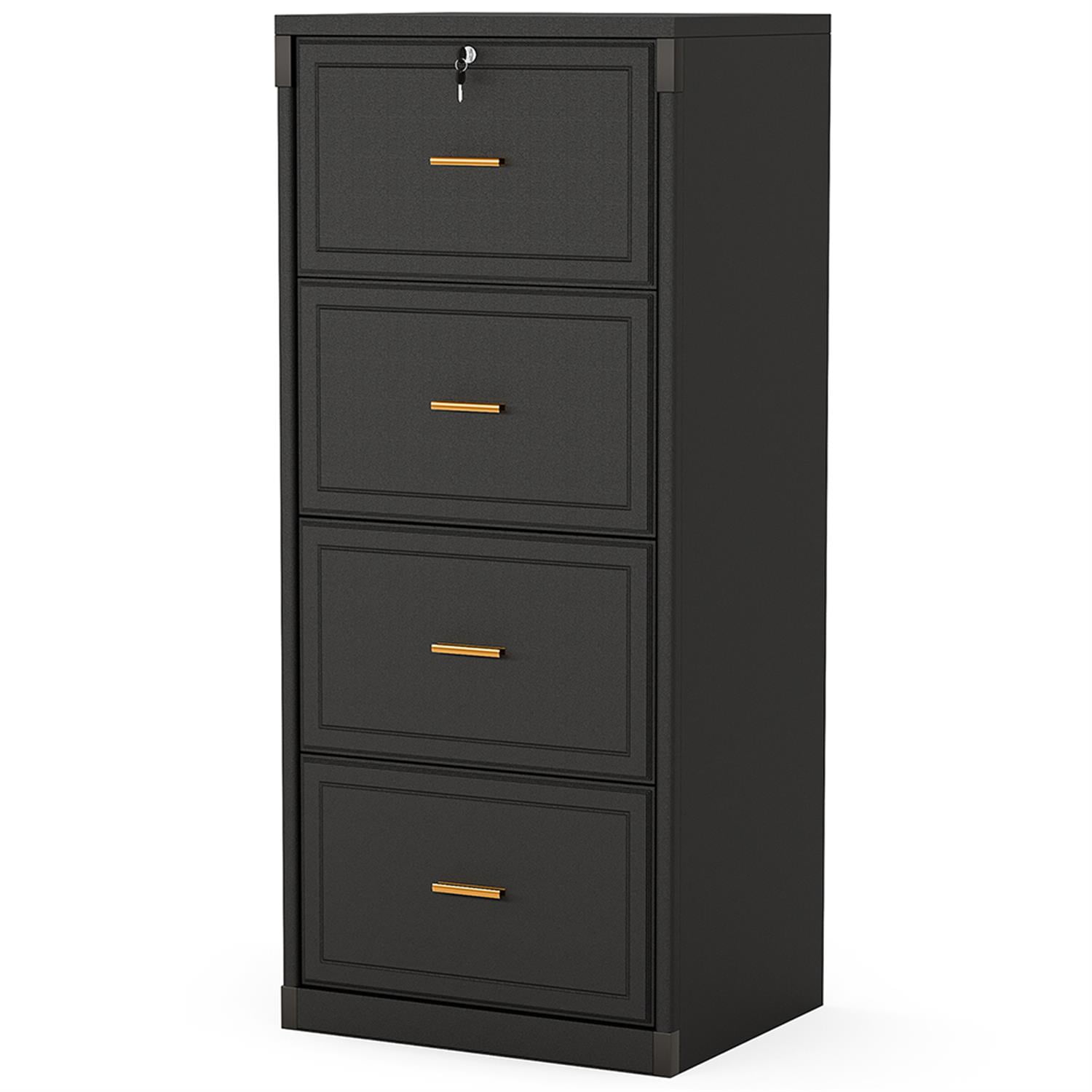 Demi Bonn 4-Drawer File Cabinet, 51" Wood Filing Cabinet for Home Office, Printer Stand, for A4, Letter-Size Documents, Storage Cabinet for Home Office, Black