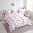 thumbnail image 3 of Homewish Pink Blue Ribbon Bedding Comforter Set for Girl, Vintage Boho Flower King Bedding Sets, Cartoon Bow Theme Reversible Bed Sheets, Breathable Home Decor, 3 of 7