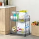 thumbnail image 2 of Estantería de almacenamiento rodante de 2 niveles, carrito organizador de plástico transparente con ruedas para cocina, baño, sala de estar, armario de almacenamiento multiusos., 2 of 6