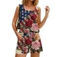 thumbnail image 4 of JULMCOMO American Flag Two Piece Sets for Women 1776 Red White Blue Patriotic Short Sets Square Neck Sleeveless Tank Top 4th of July Outfits with Pockets Orange M, 4 of 8
