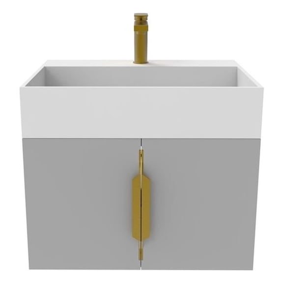 Amazon 24" Gray Wood Floating Vanity with White Top and Gold Trim