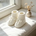 thumbnail image 5 of Xfvqtps Baby Booties Knitted Crochet Solid Color Lace up Bow Mid Tube Non Slip Soft Comfortable Warm Winter House Shoes Prewalker White, 5 of 8