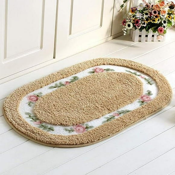 Nvzi Tapis de Bain Élégant Fleur de Rose Tapis de Porte Tapis de Bienvenue de Cuisine Doux Antidérapant Absorbant Ovale Jaune 16 Pouces X 24 Pouces
