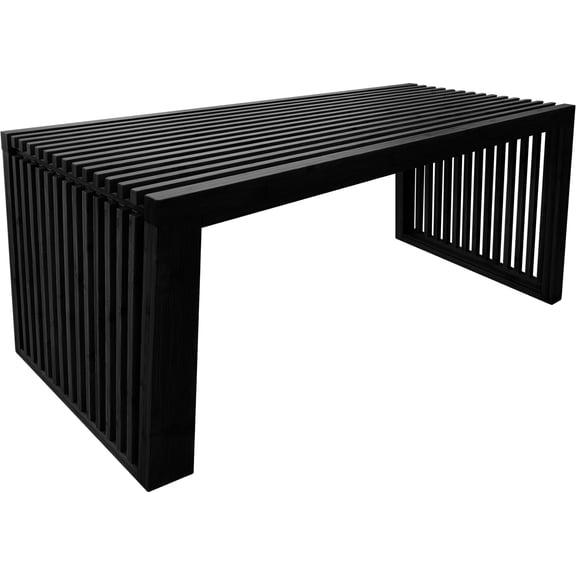 Black Slatted Wooden Bench - Modern Minimalist Indoor Seating