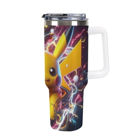 

40oz Tumbler With Handle And Straw Insulated Stainless Steel Double Wall Spill Proof Water Bottle Iced Coffee Cup Reusable Thermos Travel Coffee Mug White-style (Pokemon)