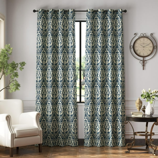 Cortinas opacas JINCHAN, diseño de damasco azul, 213 x 214 cm, 2 paneles