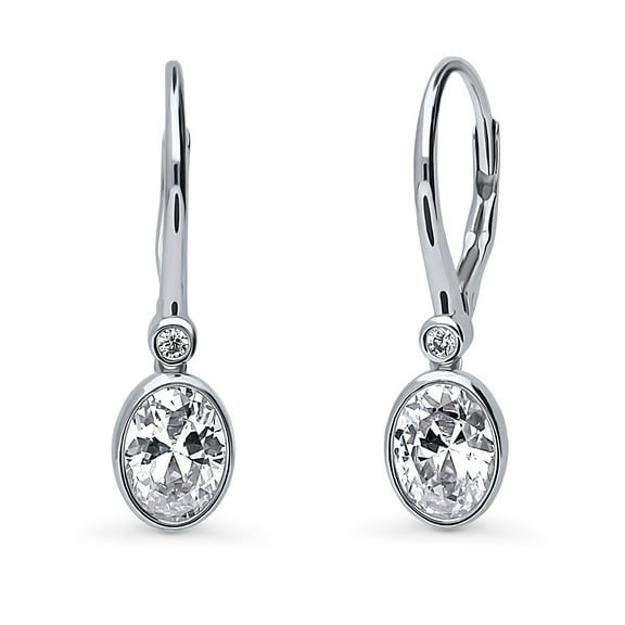 BERRICLE Sterling Silver Cubic Zirconia CZ Fashion Leverback Dangle Drop Earrings for Women, Rhodium Plated