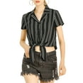 thumbnail image 1 of CAMISA CORTA DE MUJER CON RAYAS Y BOTONES, MANGA CORTA, CON NUDO EN LA PARTE FRONTAL, TALLA XS, NEGRO, 1 of 7